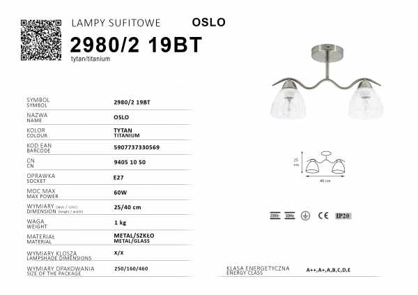 karta towarowa lampy 2980/2 19BT
